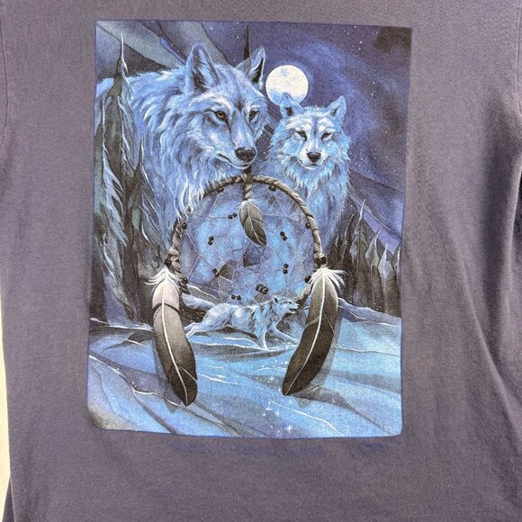 Graphic T Shirt Wolf Dreamcatcher Blue‎ Unisex Size L Spiritual Nature - Picture 2 of 7